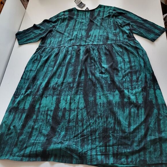 $130 NEW 5X ULLA POPKEN GREEN BLACK TIE DIE EMPIRE A LINE MAXI DRESS 32 34 NWT - Picture 11 of 11